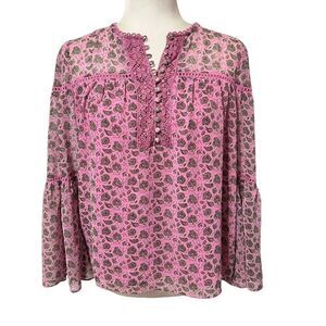 Rebecca Minkoff XS Pink Floral Paisley Bell Sleeve Blouse
